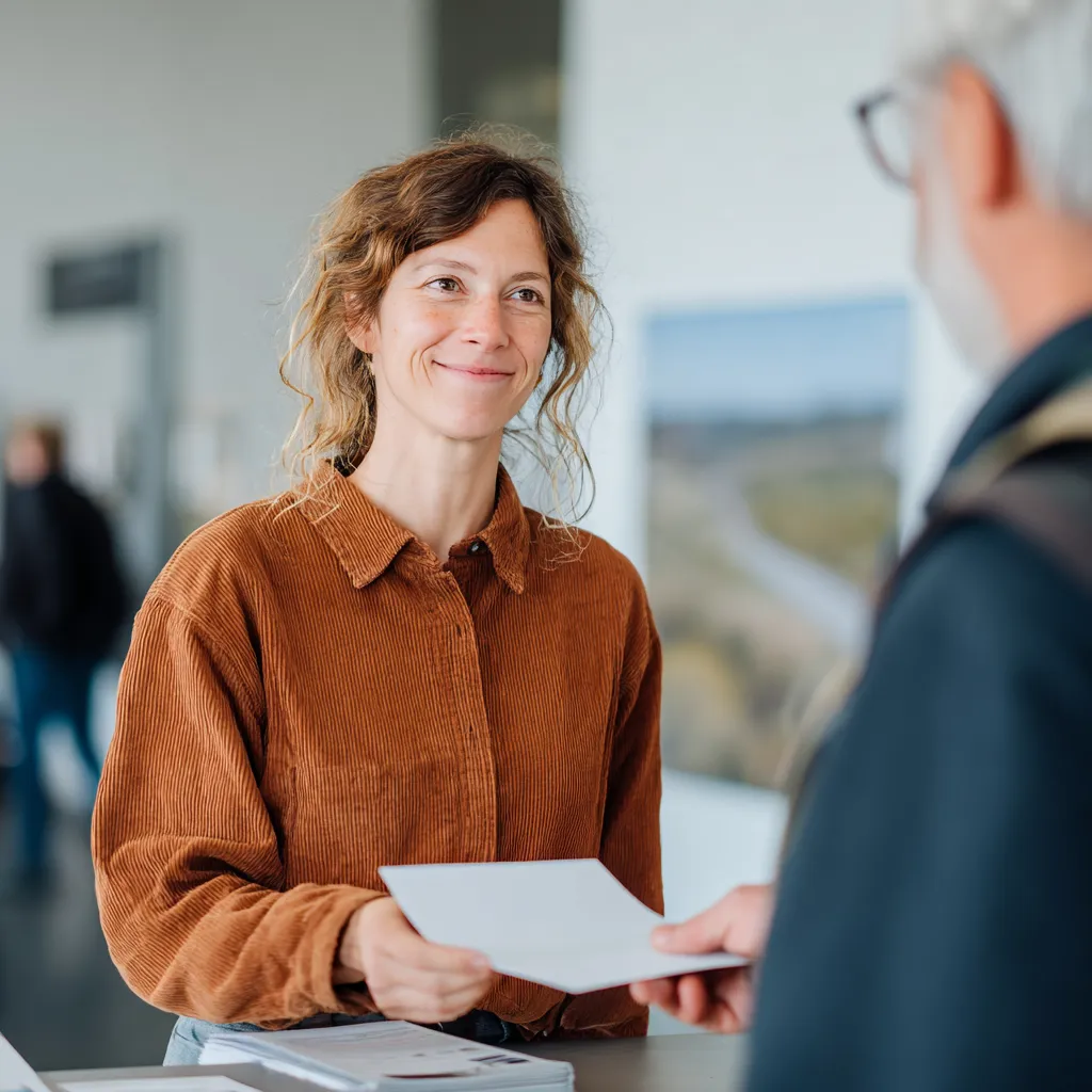 Person får DigiGuide i informationsdisken