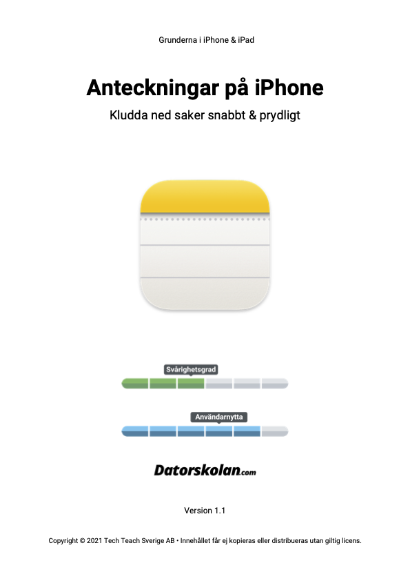Framsidan av DigiGuiden som handlar om Anteckningar på iPhone och Ipad