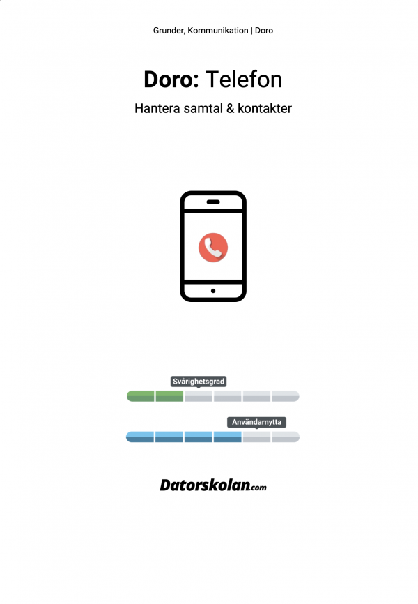 Framsidan av DigiGuiden om Telefon-appen i en Doro