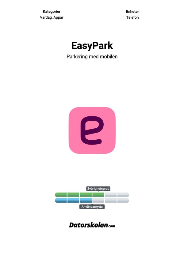 Framsidan av DigiGuiden EasyPark